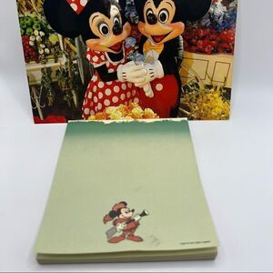 Vintage 1986 Disney Mickey Mouse Davy Crockett Notepad & Flower Market Postcard